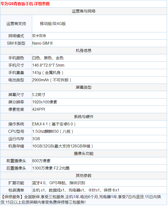 华为G9青春版参数配置怎么样 华为G9青春版价格介绍