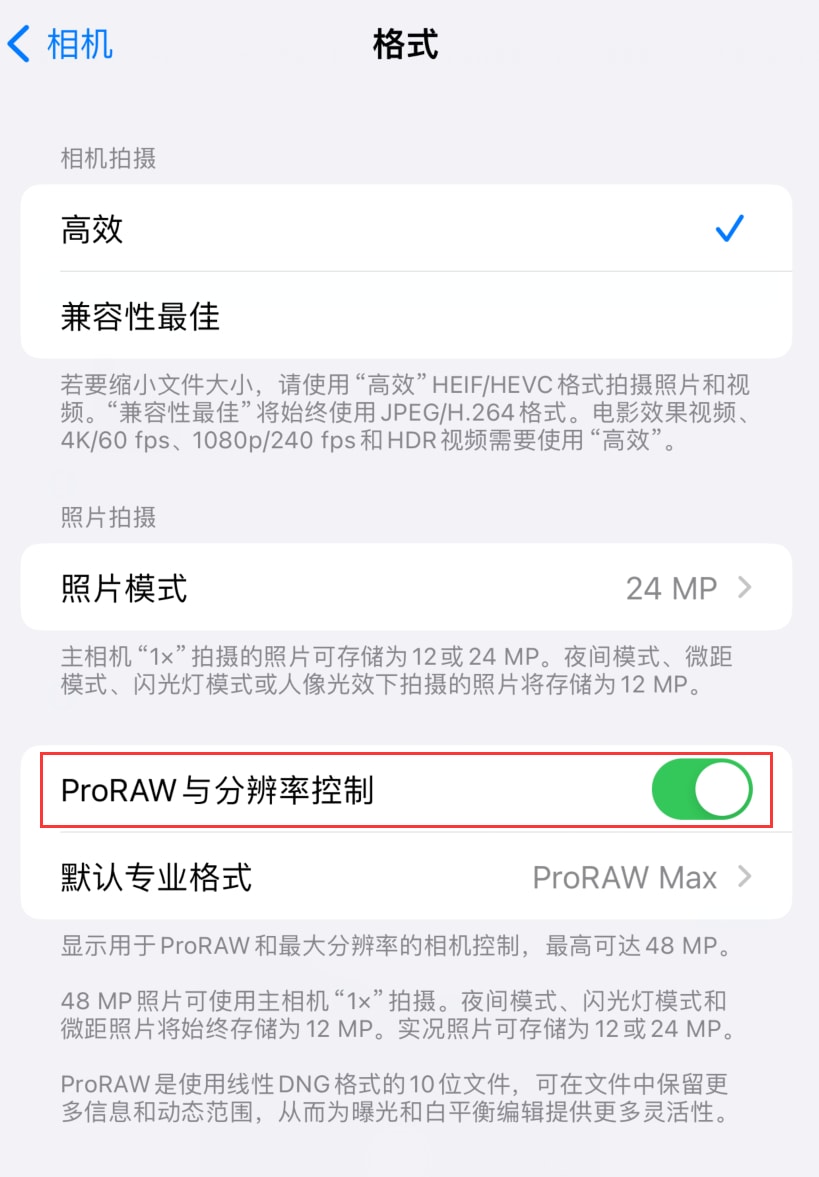 设置AppleProRAW