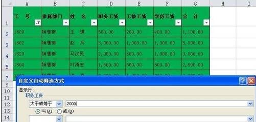 在excel表格中进行自定义筛选内容