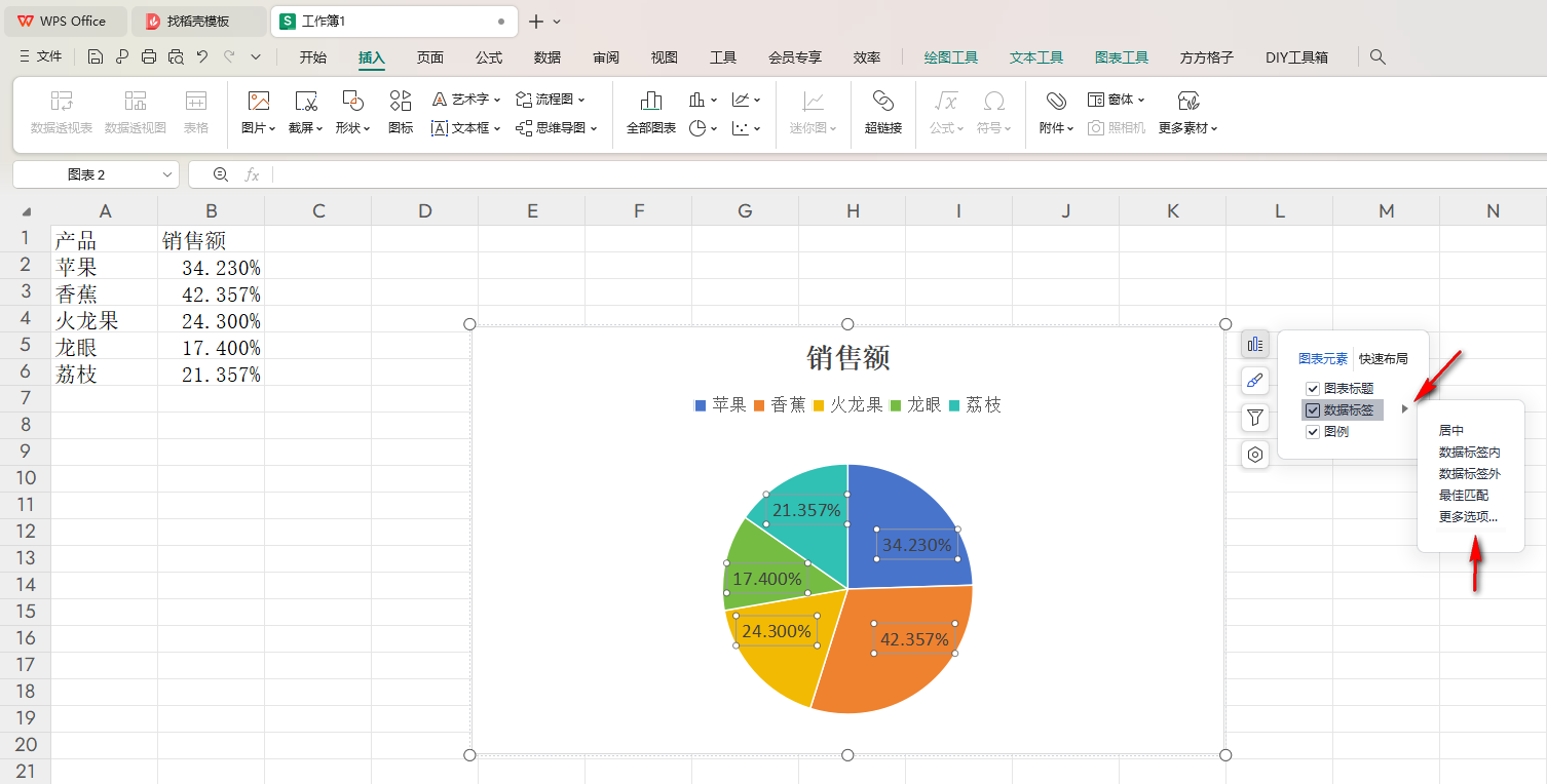 WPS饼图百分比