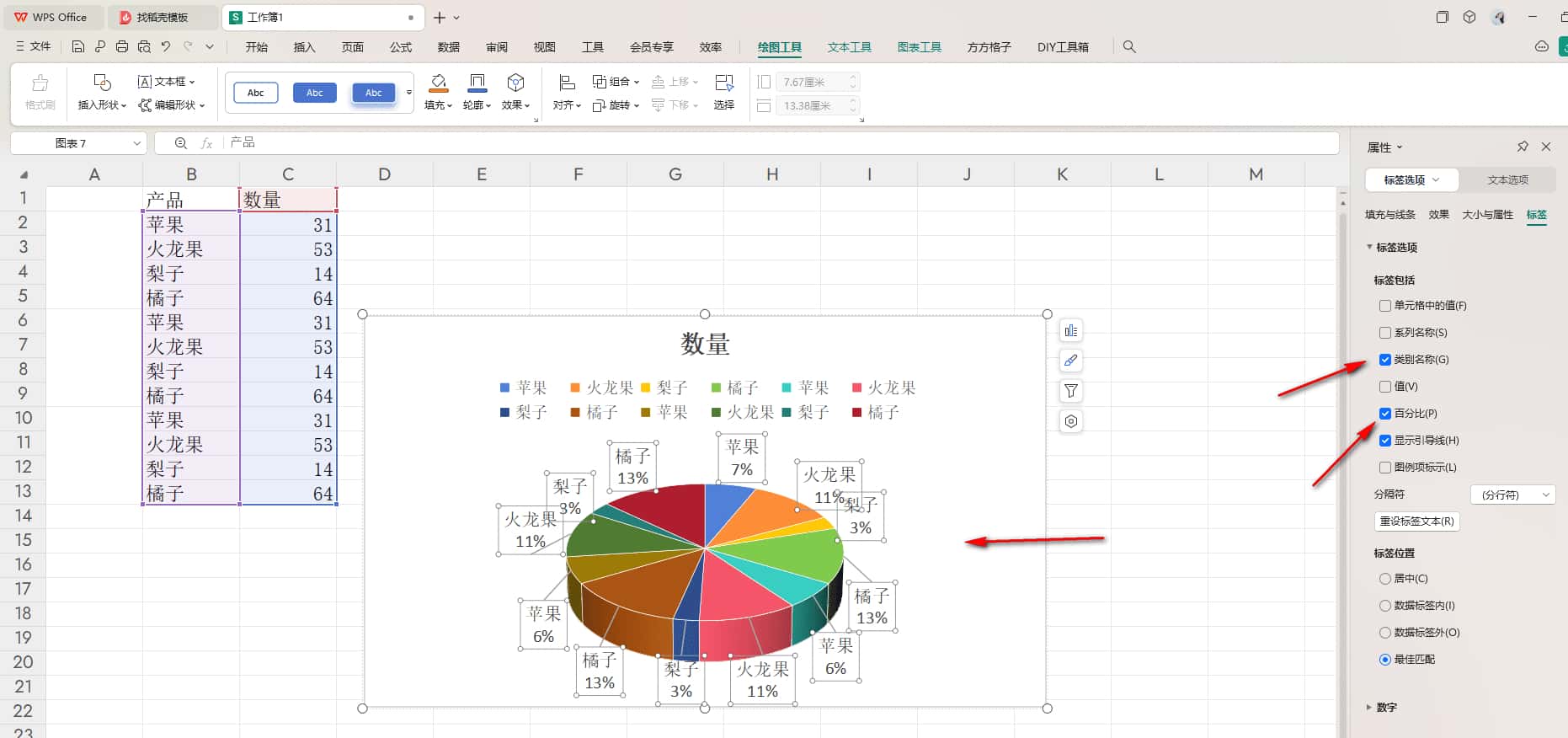 WPS三维饼图