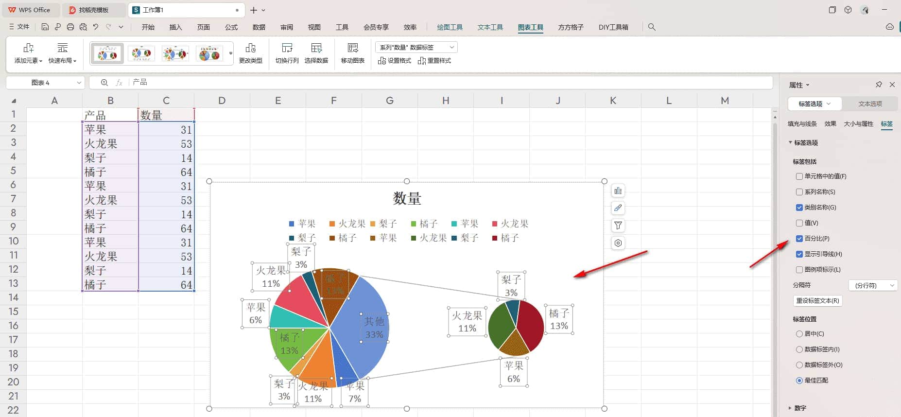 WPS复合饼图