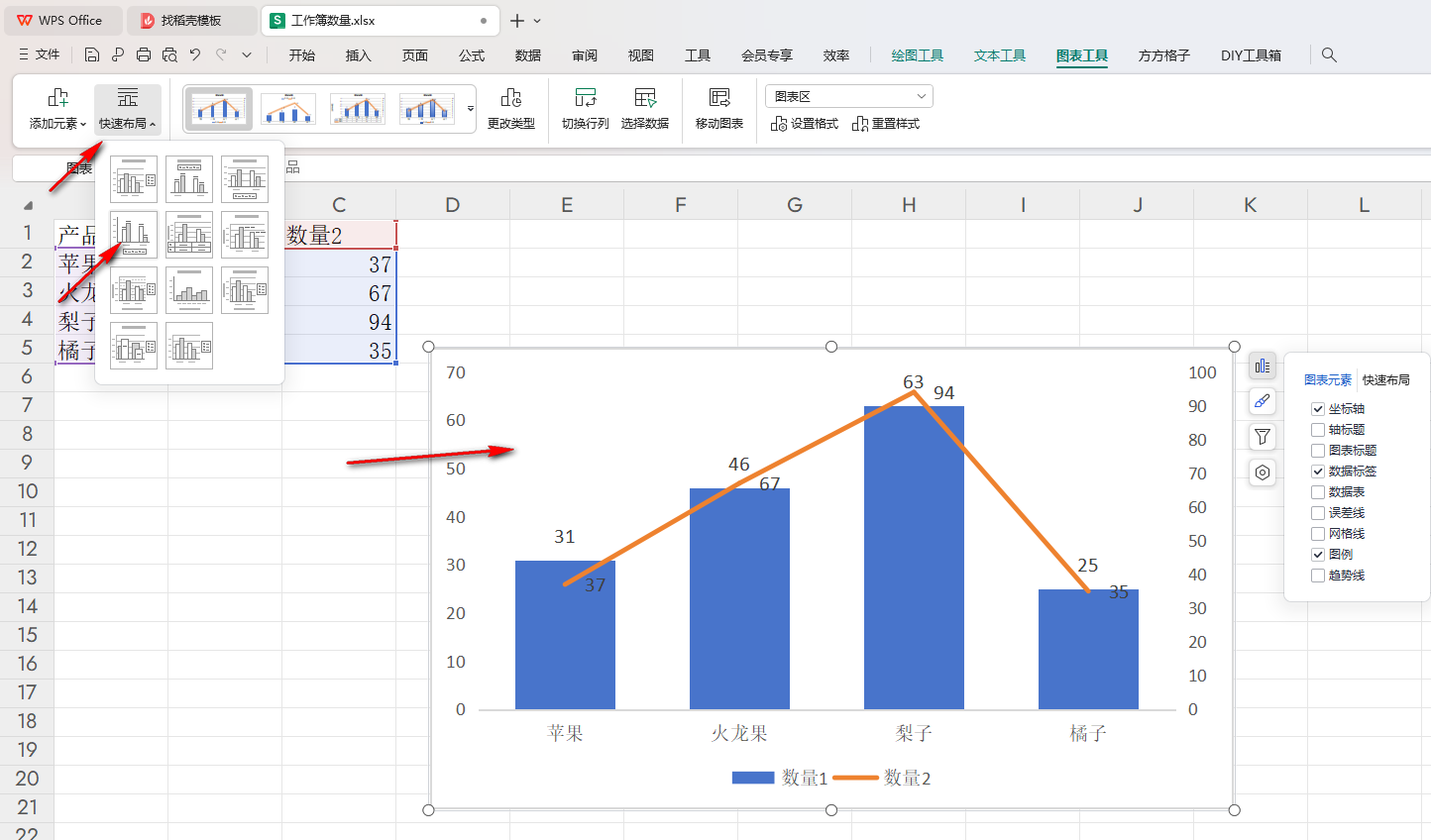 WPS双纵坐标轴