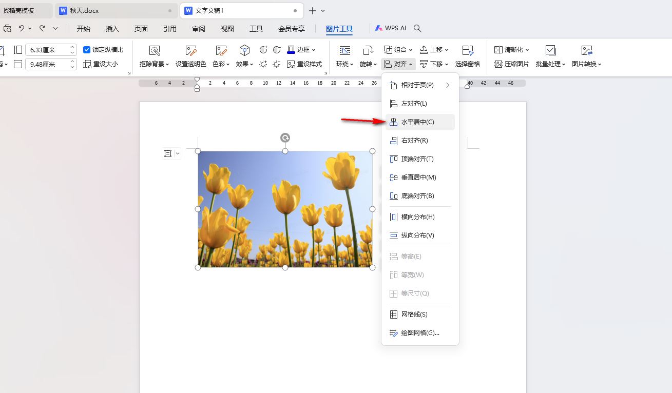 WPS怎么设置图片水平居中