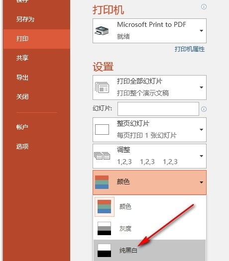 PPT打印纯黑白