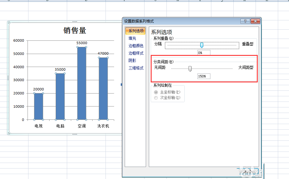excel表格中矩形图之间的矩形间距太近