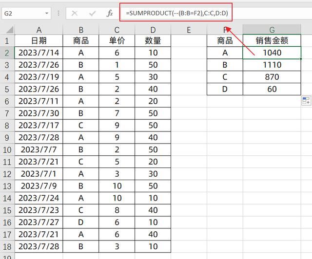 SUMPRODUCT公式怎么用