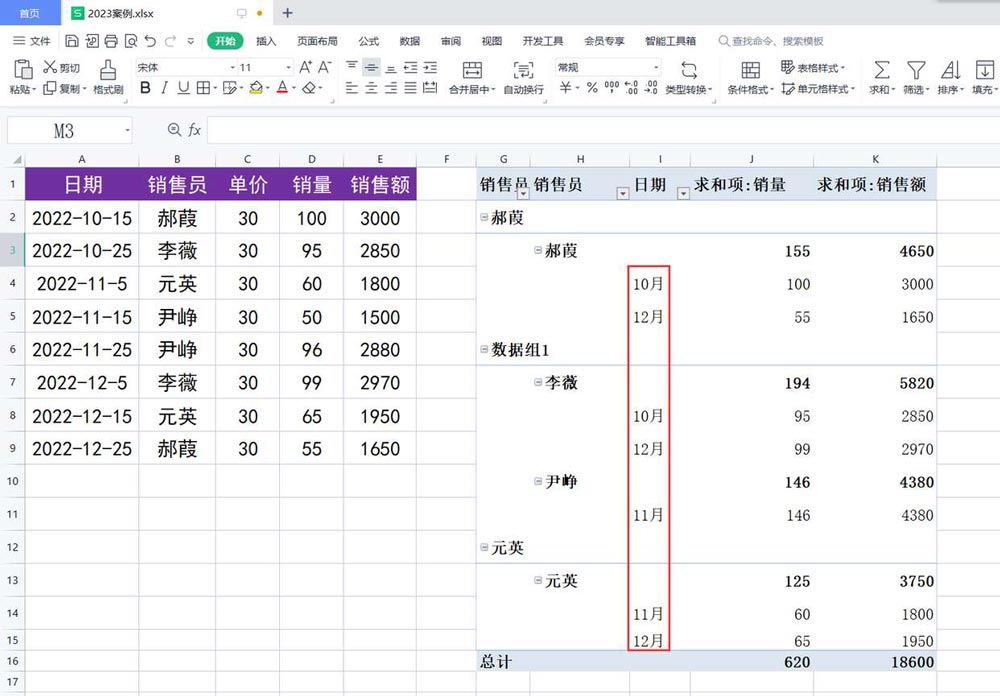 wps数据透视表数据分组技巧