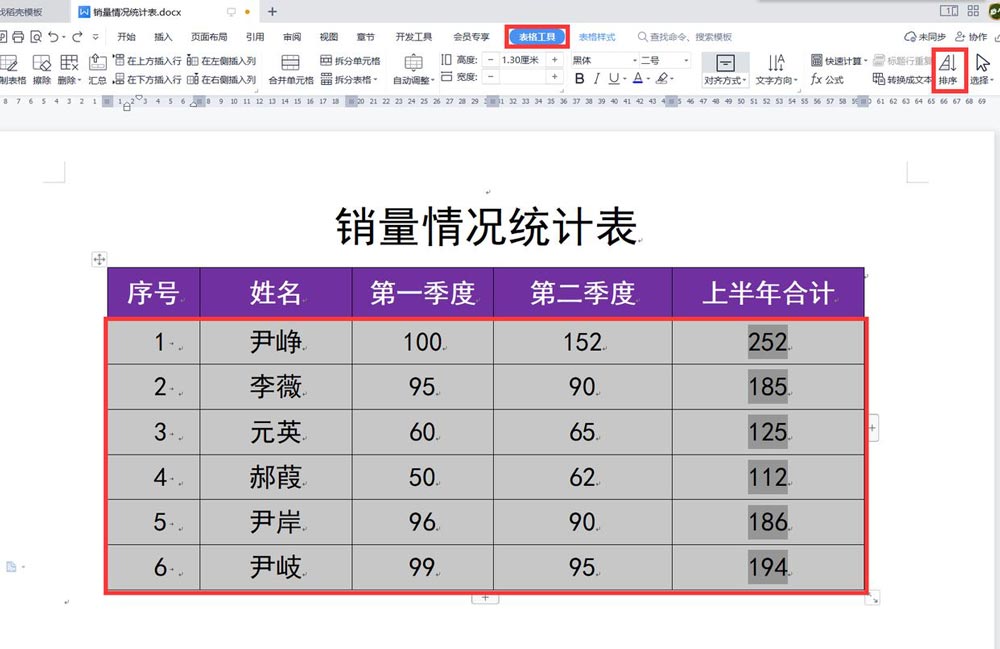 wps排序求和的技巧
